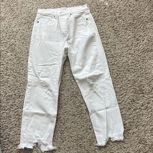 LOFT White Straight-Leg Distressed Jeans